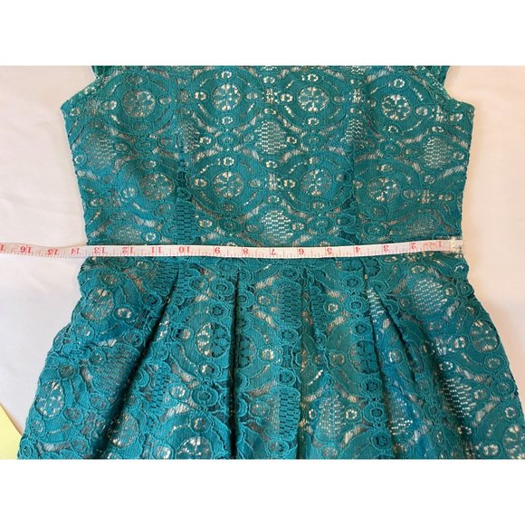 Mimi Chica Womens Lace Party Mini Dress Back Zip DGI730 Teal Blue Size Small - Picture 6 of 8